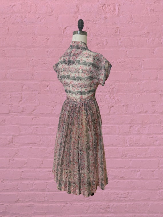 1950s voile semi sheer floral print dress • 40's … - image 6