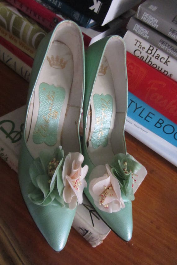 1960s mint green stiletto heels | 50's 60's Mid C… - image 5