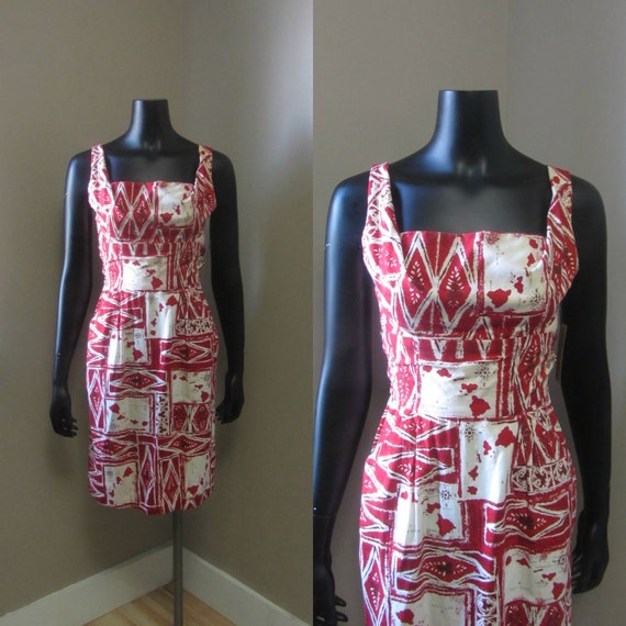 1950s Alfred Shaheen Hawaiian Novelty Print Dress… - image 1