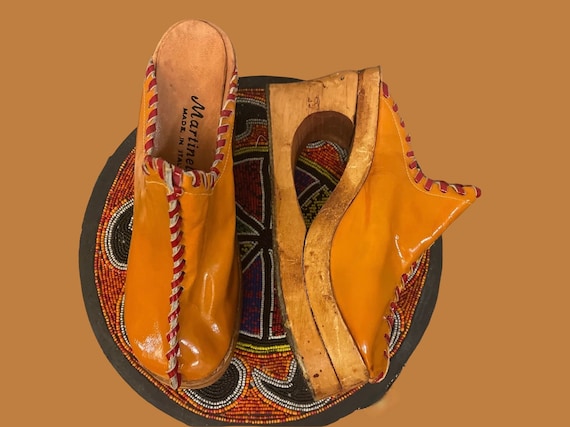 1970s sculptural platform mules | 70's boho hippie - image 1