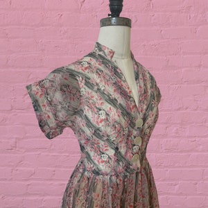 1950s voile semi sheer floral print dress 40's 50's mid century image 9