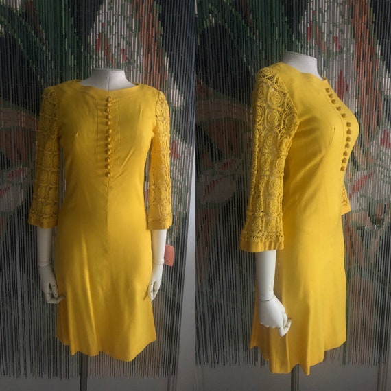 1960s yellow dress | 60's mod mid century - image 1