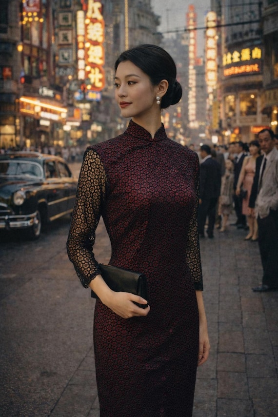 lace cheongsam dress Chloe Bespoke Dress | Modern Red Lace Cheongsam