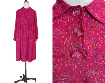 1970s raspberry pink floral trapeze dress