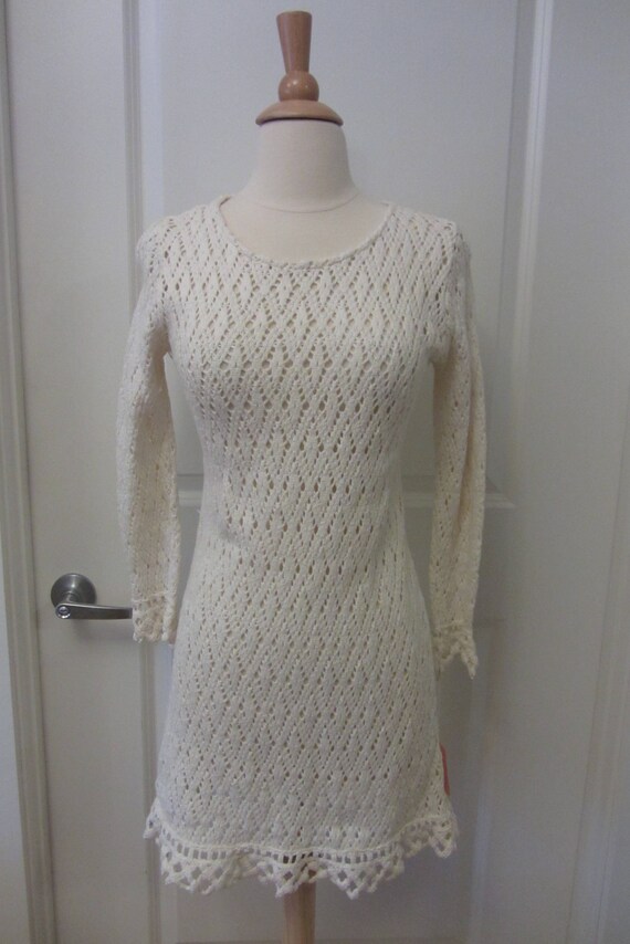 1970s crochet mini dress | 70's boho hippie - image 2