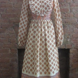 1970s paisley floral bib front maxi dress | Size XS