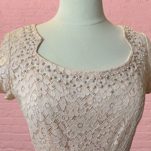 1950s blush pink lace dress • 50's mid century