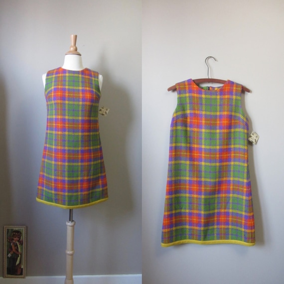 1960s Joseph Magnin plaid mini dress | 60's Retro