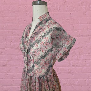 1950s voile semi sheer floral print dress 40's 50's mid century image 5