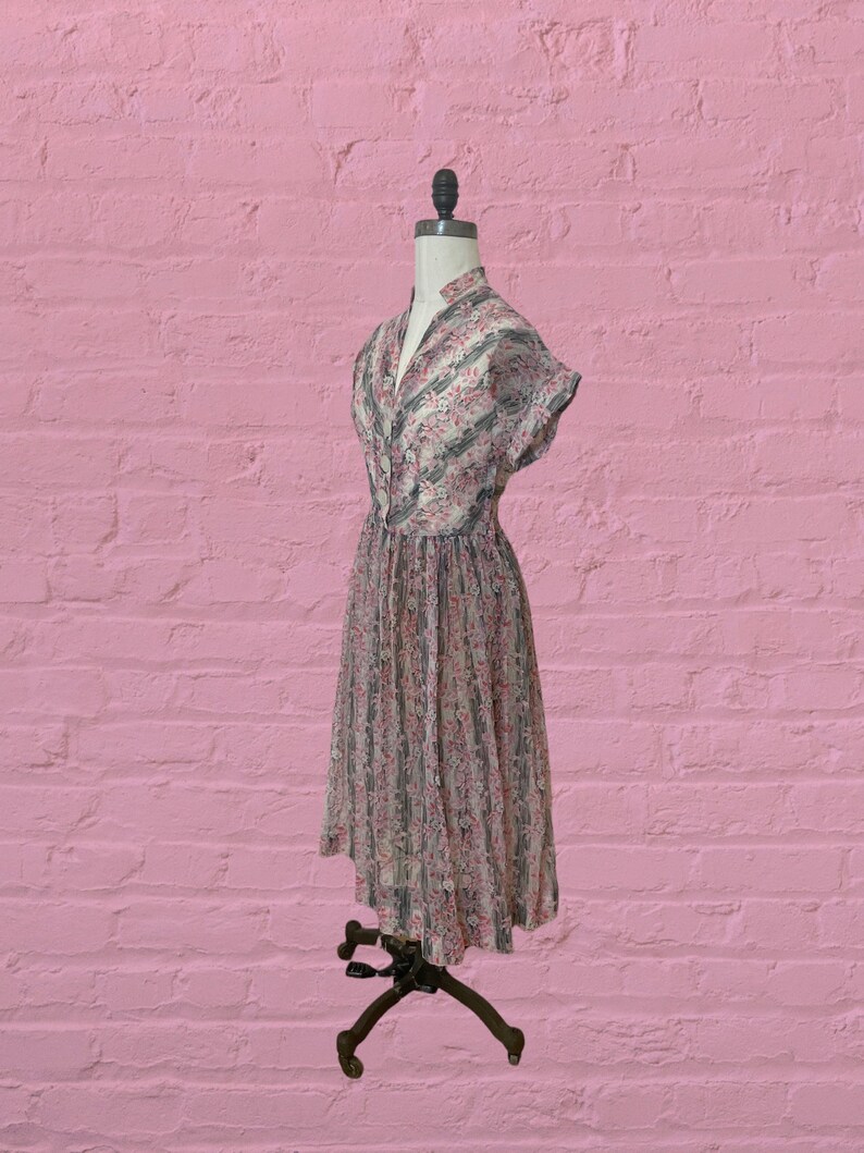 1950s voile semi sheer floral print dress 40's 50's mid century image 7