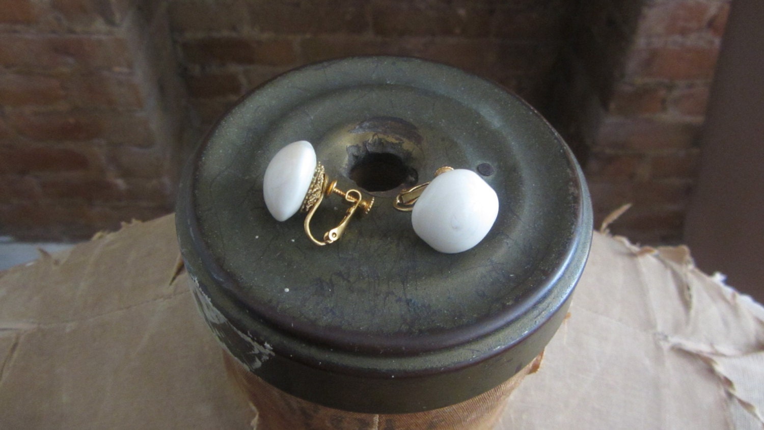 1960s Miriam Haskell milk glass screw back earrings 60's Mod Mid Century