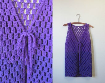 1970s purple crochet vest | 70's retro groovy | S to M | Elmira