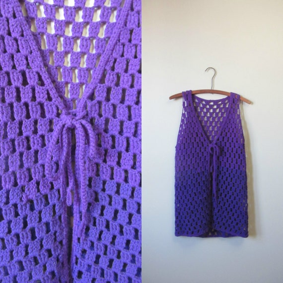 1970s purple crochet vest | 70's retro groovy | S