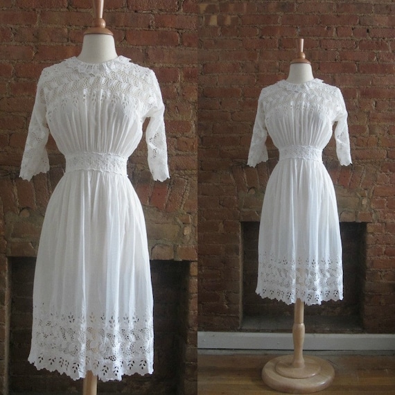 1910s antique edwardian cotton lawn eyelet tea dre