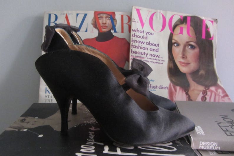 vintage Maud Frizon satin heels 80s Parisienne high fashion runway image 1