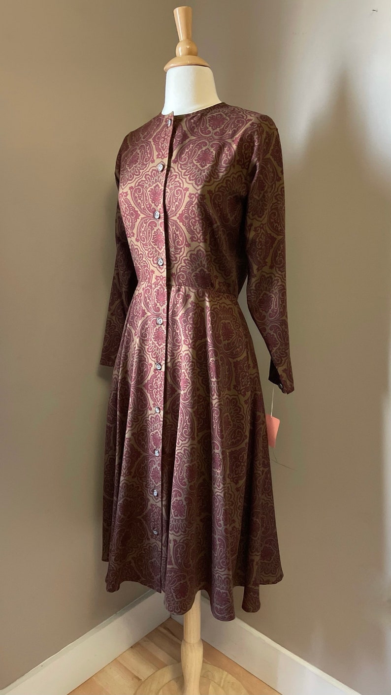 1980s Calvin Klein autumnal paisley dress 80s does 50s image 6