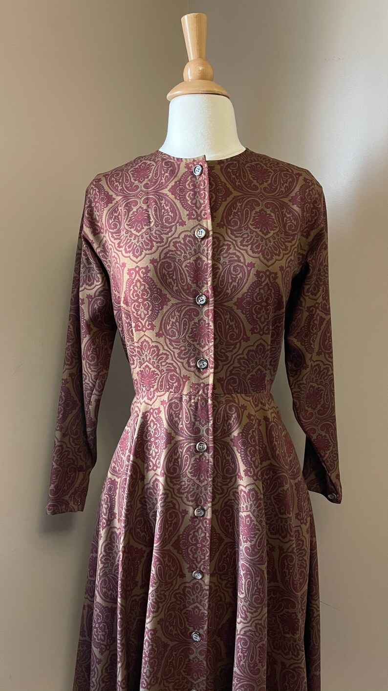 1980s Calvin Klein autumnal paisley dress 80s does 50s image 2