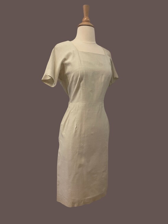 1950s beige wiggle dress • 50's mid century dress - image 3