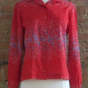 1970s Lanvin red tropical floral blouse 70's High Fashion Boho Chic image 2