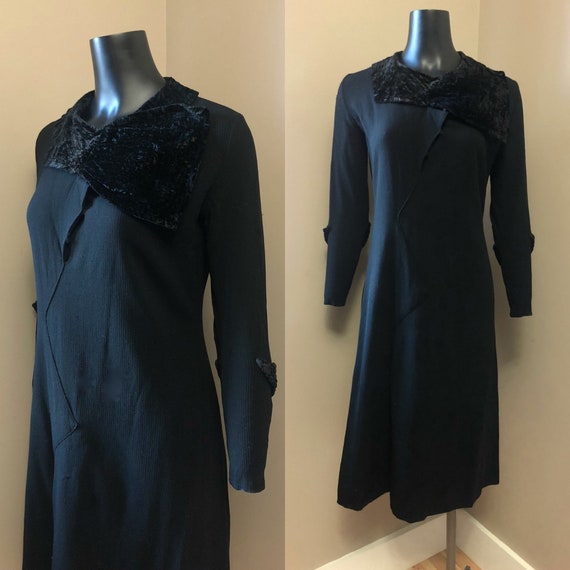 1930s black wool crepe and velvet dress • Mary & A