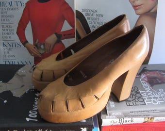 1970s leather platform heels | 70's Studio 54 disco glam | 1940s 40's Revival