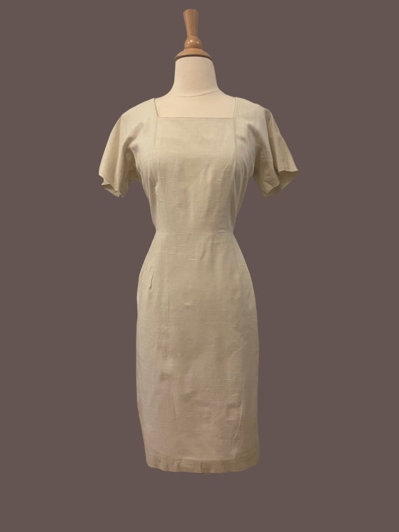 1950s beige wiggle dress • 50's mid century dress - image 6