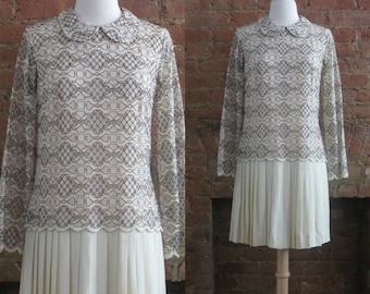 1960s Vicky Vaughn cream lace mod dress | 60's Mid Century Mod Millie