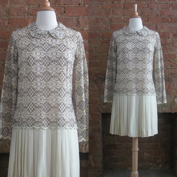 1960s Vicky Vaughn cream lace mod dress | 60's Mi… - image 1