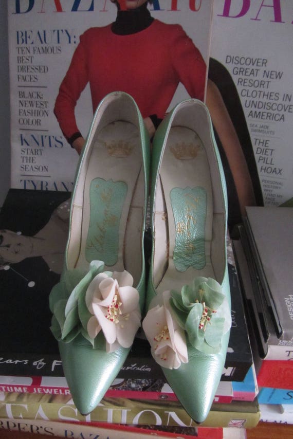 1960s mint green stiletto heels | 50's 60's Mid C… - image 4