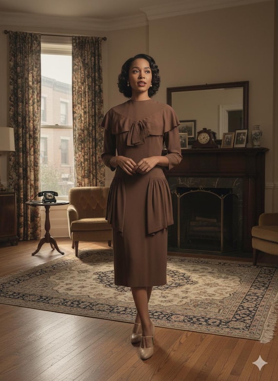 1940s Cocoa Brown Rayon Dress * 40's Junior Guild Original Dress