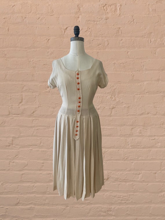 1950s cream summer dress • 40's 50's mid century - image 5