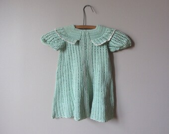 1930s little girls mint green crochet dress • size 2T - 3T