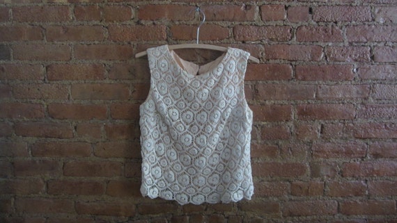 1960s ivory cream crochet lace blouse
