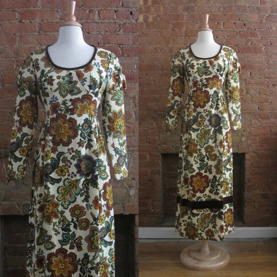 1960s renaissance revival floral maxi dress