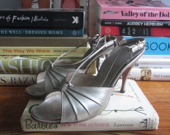 1950s silver high heel sandals | 50's mid century glamour VLV