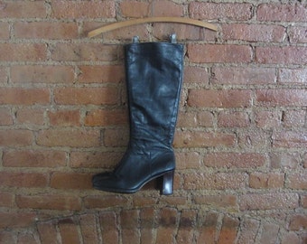 1970s knee high black leather boots