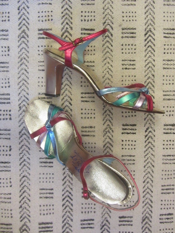 1960s Joseph Larose colorful metallic leather hee… - image 7