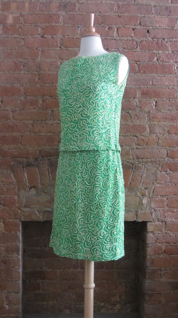 1960s mint green two piece top & skirt set - image 3