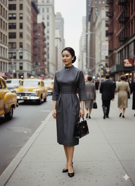 grey wiggle dress Vintage 1950s Gray Sailor Wiggle Dress A Pat Hartly Original Cats Like Us