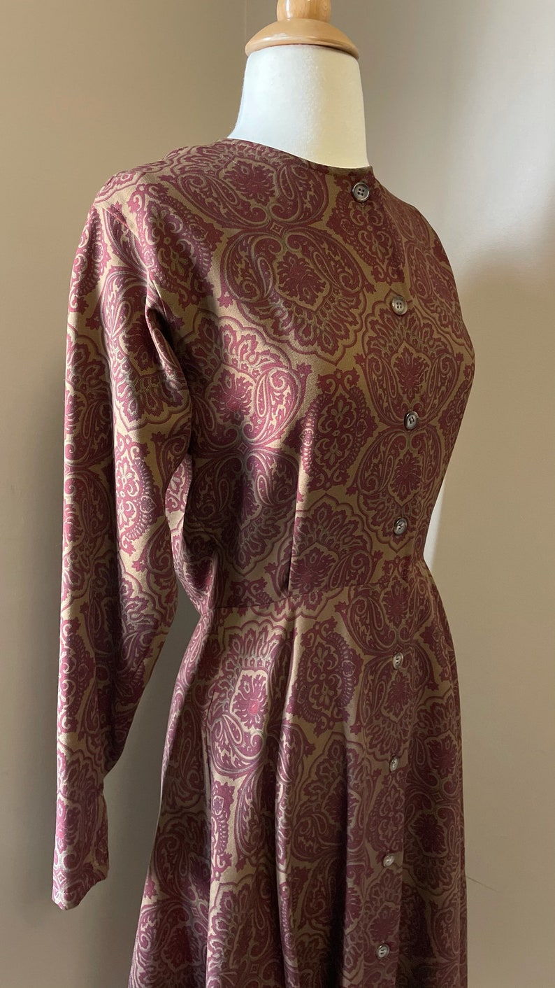 1980s Calvin Klein autumnal paisley dress 80s does 50s image 5