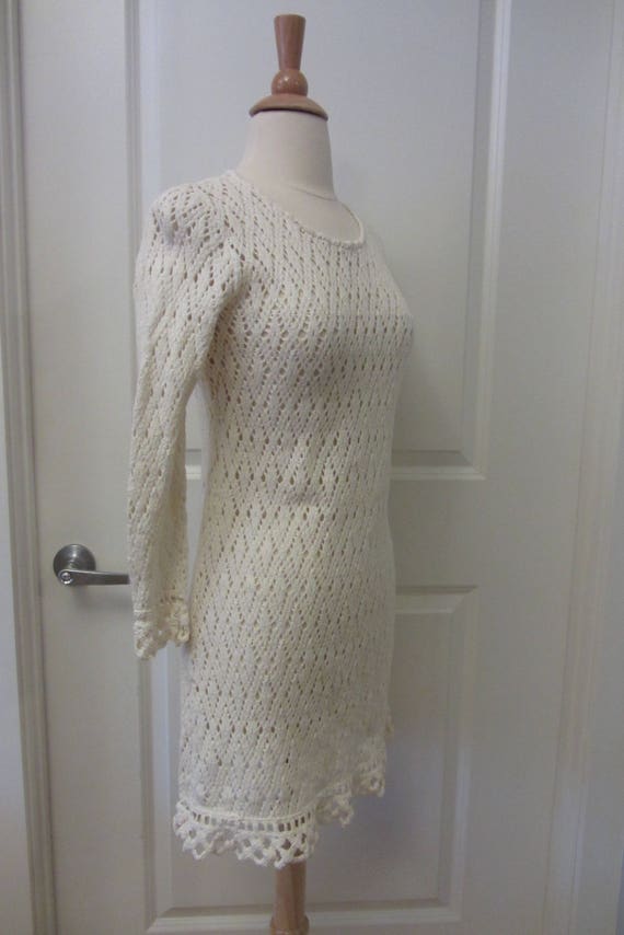 1970s crochet mini dress | 70's boho hippie - image 3