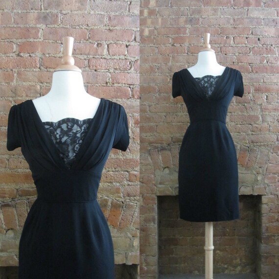 1950s Lace illusion black cocktail dress | 50's g… - image 1