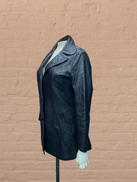 1970s black leather jacket | 70s mod squad super fly - Gem