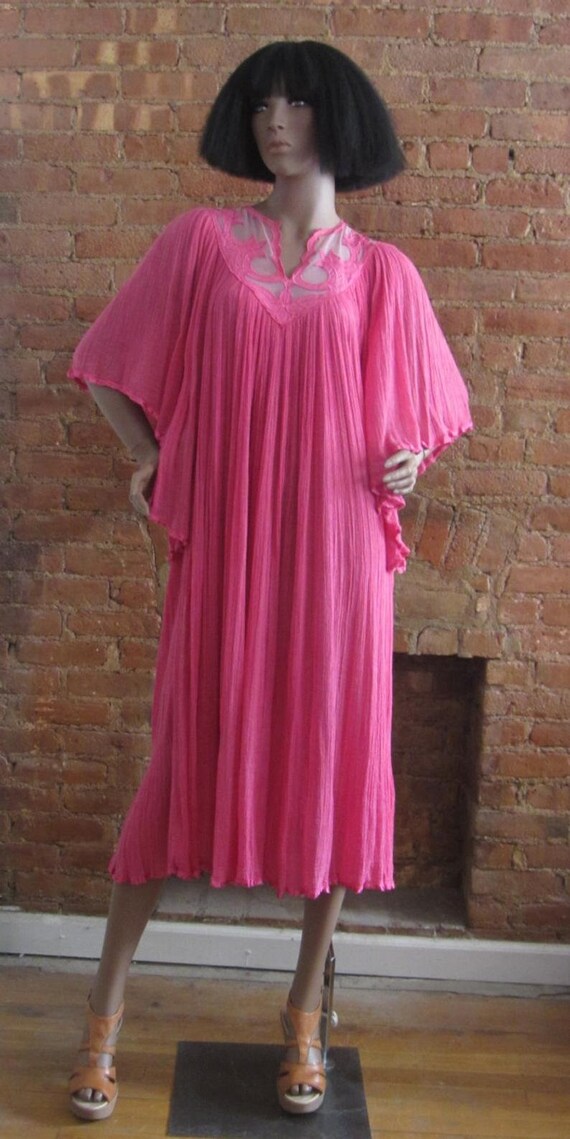 1970s rose pink boho cotton gauze dress - image 3