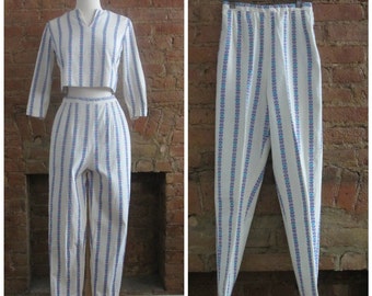 1950s crop top and cigarette pant set | 50's MCM Classic Mid Century | XS | Audrey Hepburn