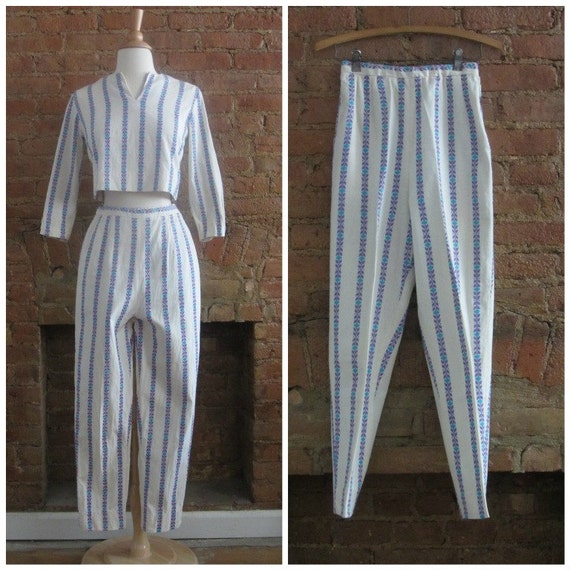 1950s crop top and cigarette pant set | 50's MCM C