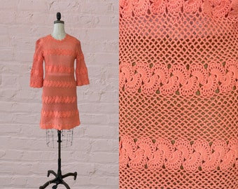 1960s crochet knit dress | 60's Boho Hippie