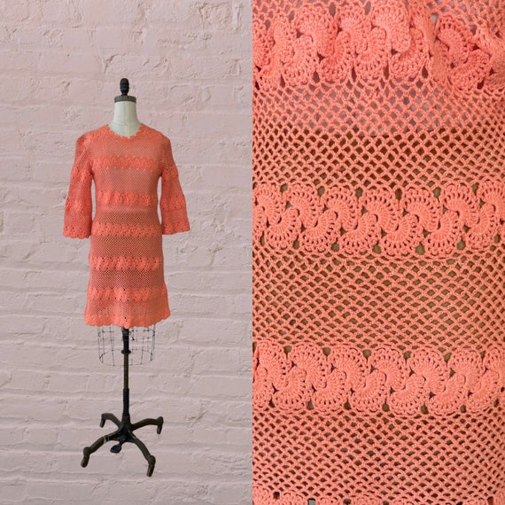 1960s crochet knit dress | 60's Boho Hippie - image 1