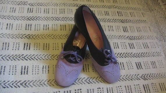 1960s purple suede & blue leather lace up mary jan