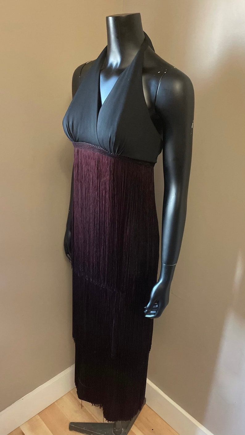 1970s Metal Tip Fringe Maxi Dress